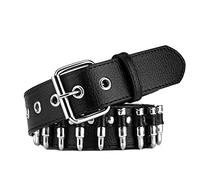 Y2K Punk Belt Silver Metal Grommet Belt Leather Belt Bullet Rivet Belts Adjustable Cinch Belt Waistband Hip Hop Rivet Belt (Black Bullet, 110cm*3.8cm)