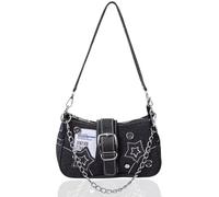 Y2K Purse Shoulder Bag for Women, Top Handle Handbag Small Goth Punk Hobo Clutch Purses Trendy Underarm Bag, 0052-vintage Black, 9.8 x 5.5 x 2.8 inches