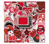 Y2K Red Stickers 50 Pcs Vinyl Cute Aesthetic Retro Stickers for Water Bottle Laptop Skateboard Bumper Cars Luggage Guitar,Vintage Waterproof Trendy Sticker for Girls Adults Teens
