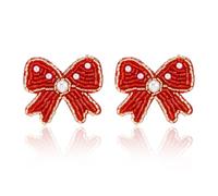 Y2K Rice Beads Bowknot Stud Earrings Boho Pearl Bow Knot Dangle Earrings Cute Butterfly Bowknot Earrings Jewelry for Women Gifts Party Accessories, Zinc, Rhinestone