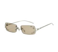 Y2K Rimless Square women's sunglasses Men Hip Hop UV400 Alloy Frame Outdoor | Rimless rectangular sun glass tint lenses with silver star accents slender metal frame stylish for streetwear,party looks