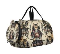 Y2k Samurai Cat Japanese Small Gym Bag with Shoes Compartment Lightweight Sport Gym Tote Bags for Boys and Girls