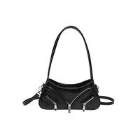 Y2k Shoulder Bag Zipper Decor Small Messenger Bag PU Leather | Y2K style PU leather, small crossbody bag, detachable adjustable strap, versatile for day out, compact 275x55x130mm, fits