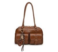 Y2K Shoulder Purses for Women Multi Pockets Designer Handbag Satchel PU Leather Retro Boston Handbag with Pendant