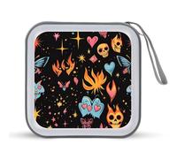Y2k Skull Flame Butterflies Hearts Portable CD Case Holder 48 Capacity Travel DVD Storage Boxs Wallet Bag