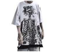 Y2K Skull T-Shirt Men Women Emo Grunge Oversize Gothic Streetwear Dark Academia Gothic Vampirecore Dark Techwear Alt Baggy Summer T-Shirt, White, M