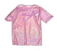 Y2K Slim Fit Undershirt Tee for Women Thin Base Shirt Shiny Sparkling Top Sparkling Loose Short Sleeved T Shirt Women's Trendy Plus Size Undershirt Student Y2K Tee for Casual Club Streetwear (Red, L)