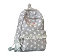 Y2K Star Print School Rucksack Casual Daypack Backpack with Lace Trim Decorative Pendant Large Capacity Storage for Teen Students Girls Daily Commute Travel Outdoor Shopping Shoulder Bag