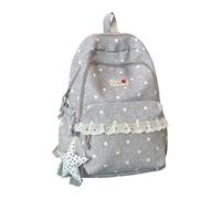 Y2K Star Print School Rucksack Casual Daypack Backpack with Lace Trim Decorative Pendant Large Capacity Storage for Teen Students Girls Daily Commute Travel Outdoor Shopping Shoulder Bag