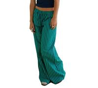 Y2K Stripe Wide Leg Pants for Women, Loose Pinstripe Lounge Trousers with Low Waist, Casual Drawstring Trousers with Pockets, Chill Streetwear, blue, L
