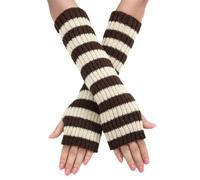 Y2k Striped Arm Warmers Long Fingerless Knitted Gloves Punk Gothic Old Emo Scene Cool Winter Arm Sleeves Grunge Accessories, brown, One size