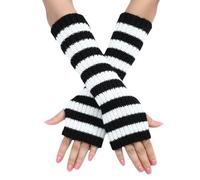 Y2k Striped Arm Warmers Long Fingerless Knitted Gloves Punk Gothic Old Emo Scene Cool Winter Arm Sleeves Grunge Accessories, black, One size