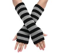 Y2k Striped Arm Warmers Long Fingerless Knitted Gloves Punk Gothic Old Emo Scene Cool Winter Arm Sleeves Grunge Accessories, gray, One size