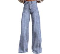 Y2k Striped Bell Bottom Jeans Women High Waisted Boyfriend Denim Pants Baggy Wide Leg Stretchy Bootcut Flare Jeans (Blue, L)