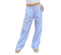 Y2K Striped Pajamas Pants for Women Cute Wide Leg Gingham Pj Bottoms Pinstripe Lounge Pants Going Out Pants (A Stripe Blue, L)