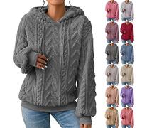Y2k Thickened Hoodies for Women UK Plus Size Solid Plush Spliced Jacquard Pocket Drawstrings Jumpers Black Fleece Long Sleeves Pullover Sweatshirts Winter Autumn Essentials Sweater Top Clothes Sales