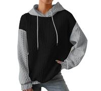 Y2k Thickened Hoodies for Women UK Plus Size Solid Plush Spliced Jacquard Pocket Drawstrings Jumpers Black Fleece Long Sleeves Pullover Sweatshirts Winter Autumn Essentials Sweaters Top Clothes Sales