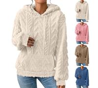 Y2k Thickened Hoodies for Women UK Plus Size Solid Plush Spliced Jacquard Pocket Drawstrings Jumpers Black Fleece Long Sleeves Pullover Sweatshirts Winter Autumn Essentials Sweaters Top Clothes Sales