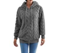 Y2k Thickened Hoodies for Women UK Plus Size Solid Plush Spliced Jacquard Pocket Drawstrings Jumpers Black Fleece Long Sleeves Pullover Sweatshirts Winter Autumn Essentials Sweater Top Clothes Sales