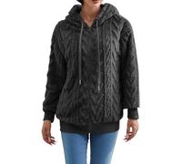 Y2k Thickened Hoodies for Women UK Plus Size Solid Plush Spliced Jacquard Pocket Drawstrings Jumpers Black Fleece Long Sleeves Pullover Sweatshirts Winter Autumn Essentials Sweater Top Clothes Sales