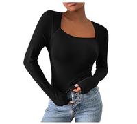 Y2K Top Long Sleeve Crop Top Long Sleeve Black Top Stretch Slim Fit T Shirts Long Sleeve Rectangular Neck Blouse Skims Elegant Stockholm Style Clothes Plain Basic Streetwear Casual