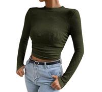 Y2K Top White Crop Tops Women's Sexy Long Sleeve Top Tight Crop T-Shirts Round Neck Long Sleeve Shirts Skims Athletic Clean Girl Clothes Classic Plain Streetwear Casual