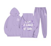 Y2k Tracksuit Womens I Am A Child of God Christian Full Set UK 2 Piece Co Ord Sets Outfits Pullover Long Sleeve Hoodie and Baggy Sweatpants Jogger Trousers Ladies Gym Activewear Casual Lounge Wear
