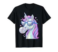 Y2K Unicorn Blows Bubble Heart Sunglasses Futuristic Value Graphic T-Shirt, Men, Black, XL