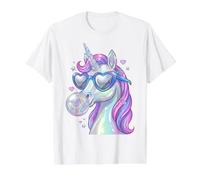 Y2K Unicorn Blows Bubble Heart Sunglasses Futuristic Value Graphic T-Shirt, Men, White, S