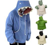 Y2k Women Cute Shark Hoodies Blue Kawaii Animal Shape Long Sleeve Tops Oversized Pocket Hooded Pullover Aesthetic Stitching Sweatshirts for Teen Girls Blouse Casual Loose New Sweatshirt Design Sales