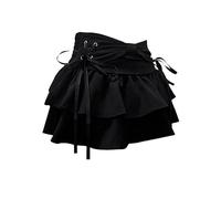 Y2K Women Ruffle Hem Blue Jean Pleated Mini Skirt - Denim Bustier Top Suit, Black Skirt, M