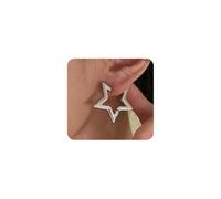 Y2k Women Star Earrings, Small Star Hoop Earrings Set, Silver Pentagon Statement Earrings Star Accessories Trendy Jewelry, 2XL, Alloy Steel, No Gemstones