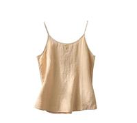 Y2K Women's Halterneck Tank Top Cotton Thin Straps Top Large Size Embroidered Flowers Summer Tops Casual Tank Tops Vintage Tank Tops Sleeveless Tank Tops Refreshing Breathable Tops, khaki, M