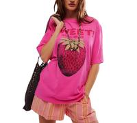 Y2k Womens Oversized Fruit Graphic Print Tees Shirts Vintage Flower Baggy Tshirt Tops Coastal Clothes Aesthetic, Cherry, L