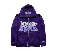 Y2K Zip Up Hoodie Men, Full Zip Jacket With Front Pocket Goth Letter Graphics Oversized Sweatshirt Hip Hop Fashion Streetwear Vintage Hooded Jacket Lightweight Comfy Outerwear Purple