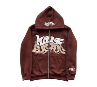 Y2K Zip Up Hoodie Men, Full Zip Jacket With Front Pocket Goth Letter Graphics Oversized Sweatshirt Hip Hop Fashion Streetwear Vintage Hooded Jacket Lightweight Comfy Outerwear Coffee