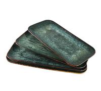 YA JU Ceramic Plates Set of 4, Main Course for Steak, Bread, Risotto, Pasta, Appetizer, Microwave, Oven and Dishwasher Safe, Scratch-Resistant (Black Rectangular Dinner Plate)