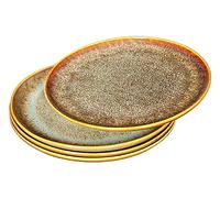 YA JU Ceramic Plates Set of 4, Main Course for Steak, Bread, Risotto, Pasta, Appetizer, Microwave, Oven and Dishwasher Safe, Scratch-Resistant (Brown Round Dinner Plate)