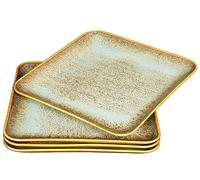 YA JU Ceramic Plates, Set of 4, Main Course for Steak, Bread, Risotto, Pasta, Appetizer, Microwave, Oven and Dishwasher Safe, Scratch-Resistant (Brown Square Dinner Plate)