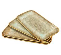 YA JU Ceramic Plates Set of 4, Main Course for Steak, Bread, Risotto, Pasta, Appetizer, Microwave, Oven and Dishwasher Safe, Scratch-Resistant (Brown Rectangular Dinner Plate)