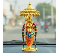 Yaa Catchy Lord Murugan to Your Car Dashboard Golden Idol with Crystal Stones Pooja & Office Hindu God Kartikeya ensuring a Blessed and Protected Journey. (Umbrella Murugan)
