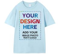YAAAGZ Custom T-Shirts for Men and Women,Design Your Own Photo Shirt and Text Shirt Front/Back,Custom Cotton T-Shirt Light Blue