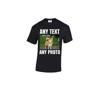 YAAAGZ Personalised Cotton T-Shirt | Custom Picture & Text Printing | Durable Design for Machine Wash | Create Your Own T-Shirt UK, Azure, Cotton Black