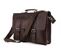 YAAGLE Handmade Bags 100% Crazy Horse Handmade Leather Men's Briefcase Handbag Messenger Bag Laptop Bag Cowboy,15.5"(39cm) L x 3"(7.6cm) D x 11.5"(29cm) H,Dark Coffee (Dark Coffee)