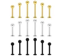 Yaalozei 12G Lip Labret Monroe Medusa Ashley Rings Studs 12 Gauge Silver Black Gold Stainless Surgical Steel Long Snake Bite Tragus Helix Cartilage Earring Piercing Jewelry Women Men 8mm 10mm 12mm