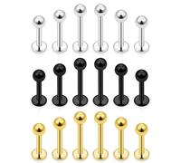Yaalozei 18G Lip Labret Monroe Medusa Ashley Nose Ring Stud 18 Gauge Silver Black Gold Stainless Surgical Steel Snake Bite Flat Back Tragus Helix Cartilage Conch Earring Piercing Jewelry Women Men