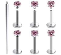 Yaalozei 20G 18G 16G F316 Titanium Flat Back Nose Rings Studs Hypoallergenic Screw on Tragus Helix Cartilage Earrings Stud Piercing Jewerly for Women Men Bars 6mm, Titanium, cubic-zirconia