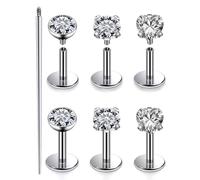 Yaalozei 20G 18G 16G F316 Titanium Flat Back Nose Rings Studs Hypoallergenic Screw on Tragus Helix Cartilage Earrings Stud Piercing Jewerly for Women Men Bars 6mm, Titanium, cubic-zirconia