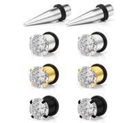 Yaalozei 8G-12mm Zircon Ear Gauges With Gauges Taper 316L Surgical Steel O-Ring Ear Tunnels Plugs Earrings Gauges for Women Men Silver Black Gold Tone, Stainless Steel, stainless steel