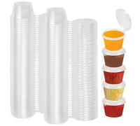 YAANBUNB 100 Pcs Round Food Containers with Lids, 1oz/25ml Clear Sauce Pots Plastic Deli Pots Reusable Jelly Shot Cups Takeaway Sauce Tubs for Dips, Salads